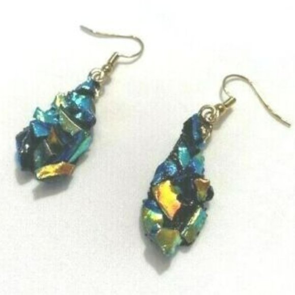 "Handmade" Large Frit "Nugget" Design "Dichoric" Glass Earrings (JM006) - Picture 3 of 5